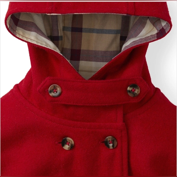 HOPE & HENRY sz Medium Girls Cape Double Breasted Pockets Tan Plaid Hood Lining - Picture 14 of 14